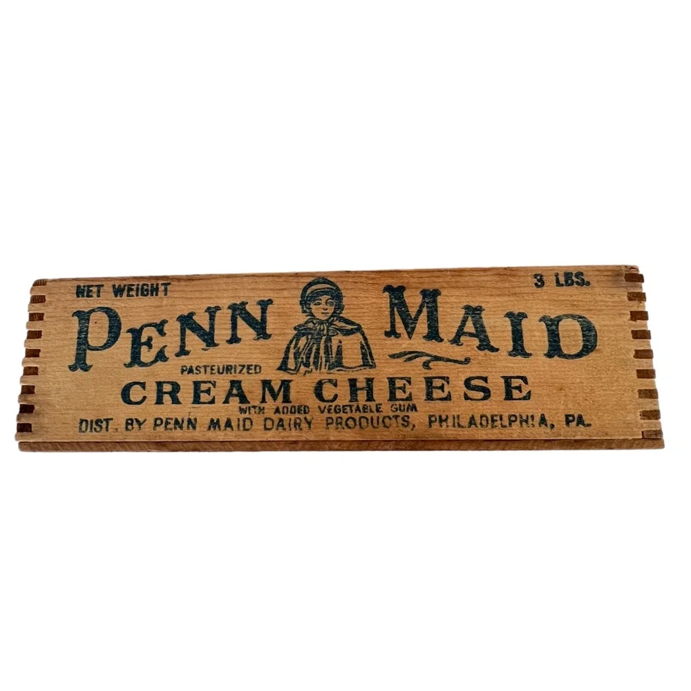 Vintage 50s Penn Maid Wooden Cheese Box Dove-Tail Antique Country Kitchen Decor